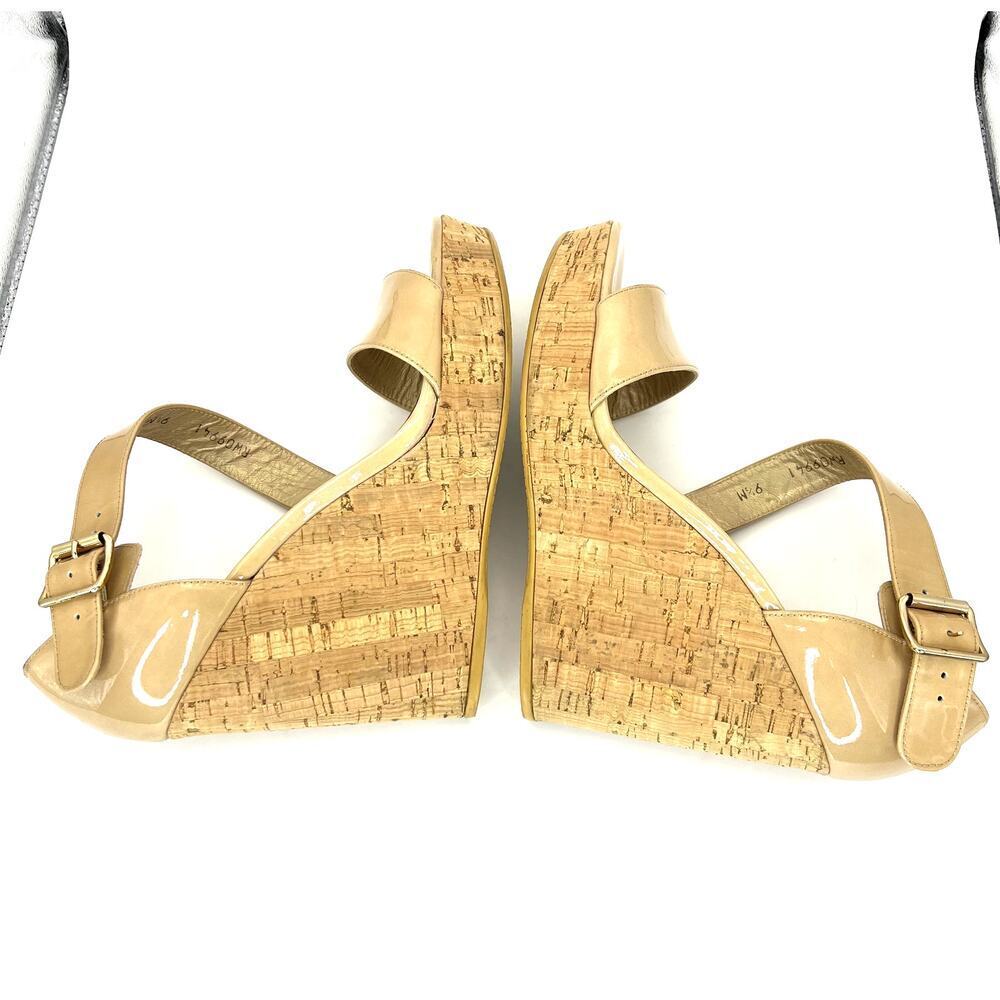 Stuart Weitzman Oneliner Patent Leather Cork Wedge Heel Sandals Platform 9.5 - Picture 5 of 9